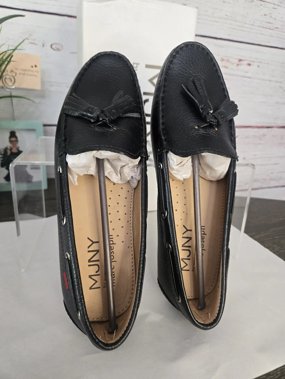 MJNY Marc Joseph Murray Hill Black Grainy Leather Tassel Driving Loafers Size 6
